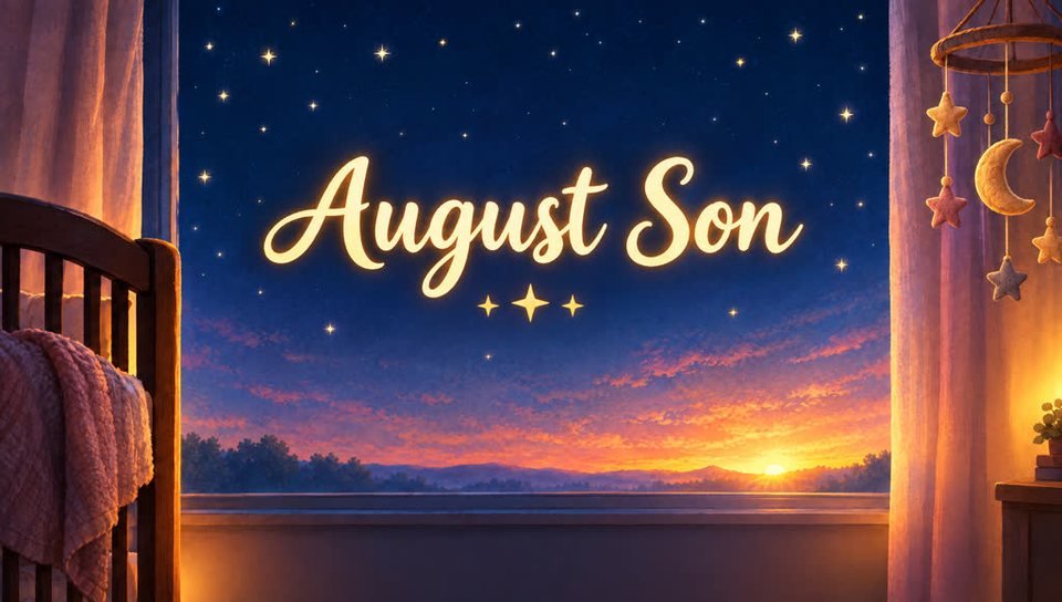 Cover art for August Son: a nursery window at night with the sun rising